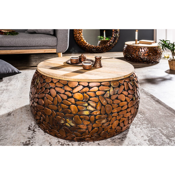 Stolik kawowy Stone Mosaic zestaw 2 szt miedziane