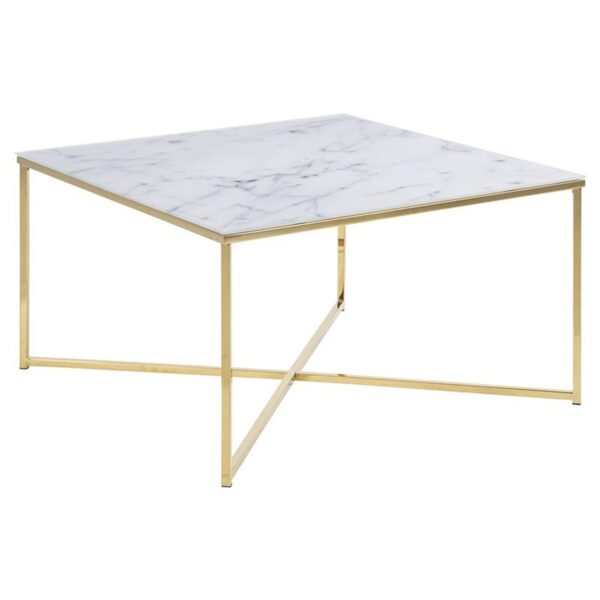 Stolik kawowy Alisma 80x80 cm biały złote nogi