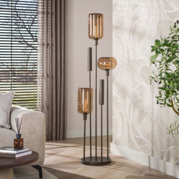 Lampa podłogowa Serene 5L brązowa ze szklanym kloszem